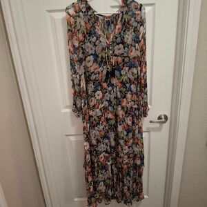 Anthropologie Marais Floral Printed Chiffon Maxi Dress Sheer Tassel S